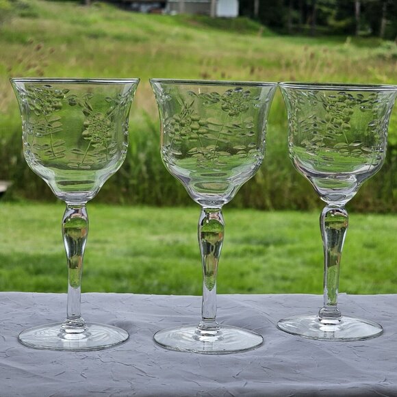 Rock Sharpe Floral Handcut Cocktail Glasses 5.75" set/3 midcentury dinner party - Picture 2 of 13